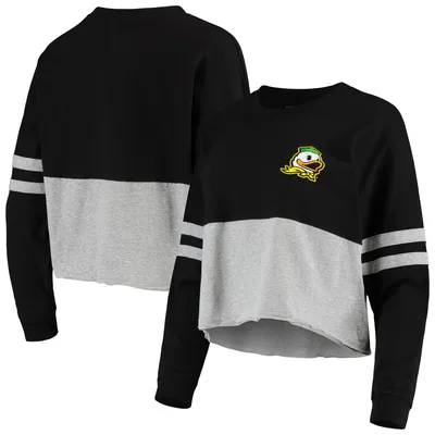 Oregon Ducks Women's Cropped Retro Jersey Long Sleeve T-Shirt - Black/Heathered Gray