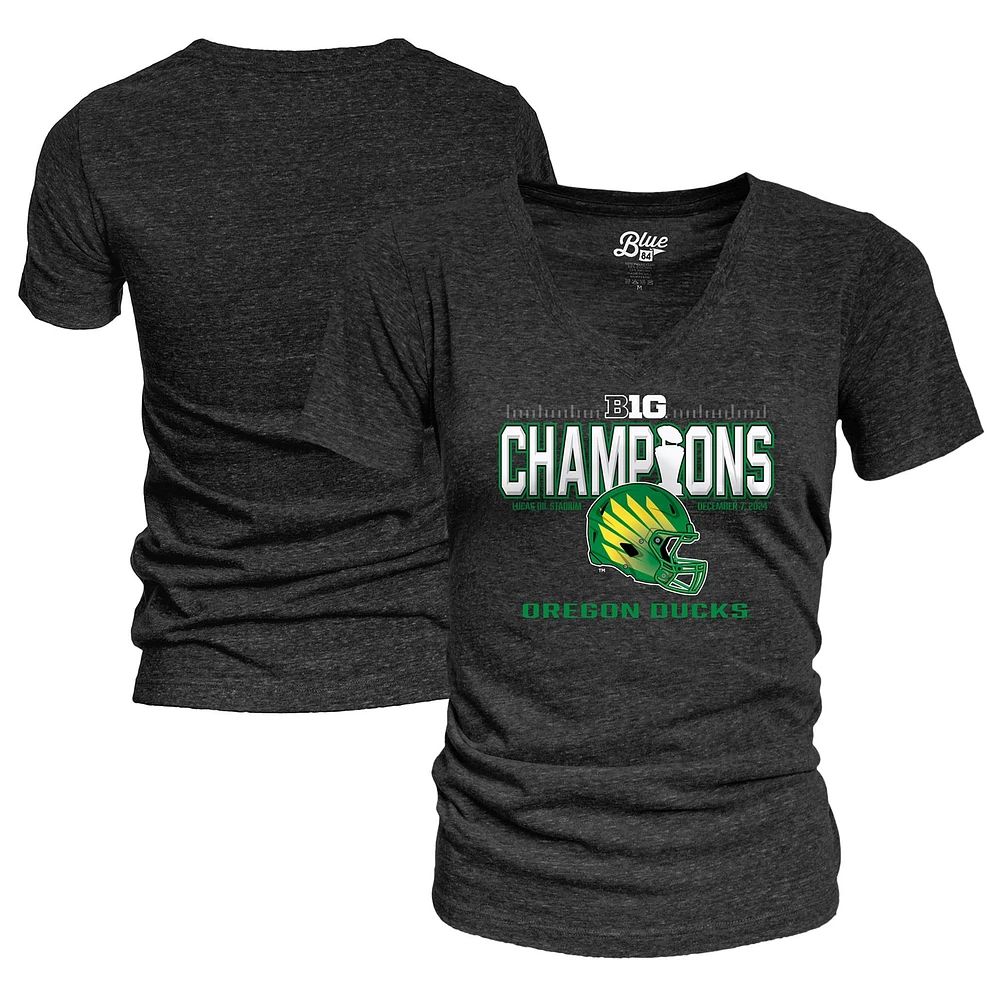 Women's Blue 84 Black Oregon Ducks 2024 Big Ten Football Conference Champions Locker Room V-Neck T-Shirt