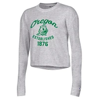 Women's Champion Gray Oregon Ducks Boyfriend Cropped Long Sleeve T-Shirt