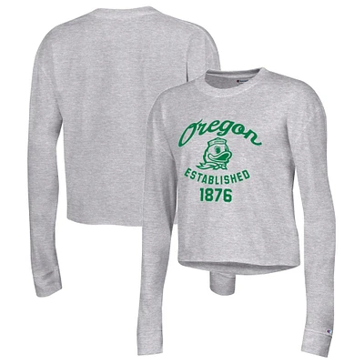 T-shirt court à manches longues Champion Oregon Ducks Boyfriend pour femme, gris