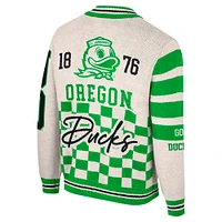 Women's Colosseum Cream Oregon Ducks Jacquard Full-Zip Sweater