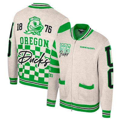 Pull jacquard entièrement zippé pour femme Colosseum Cream Oregon Ducks