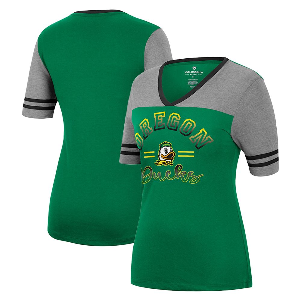 Women's Colosseum Green/Heathered Gray Oregon Ducks There You Are V-Neck T-Shirt