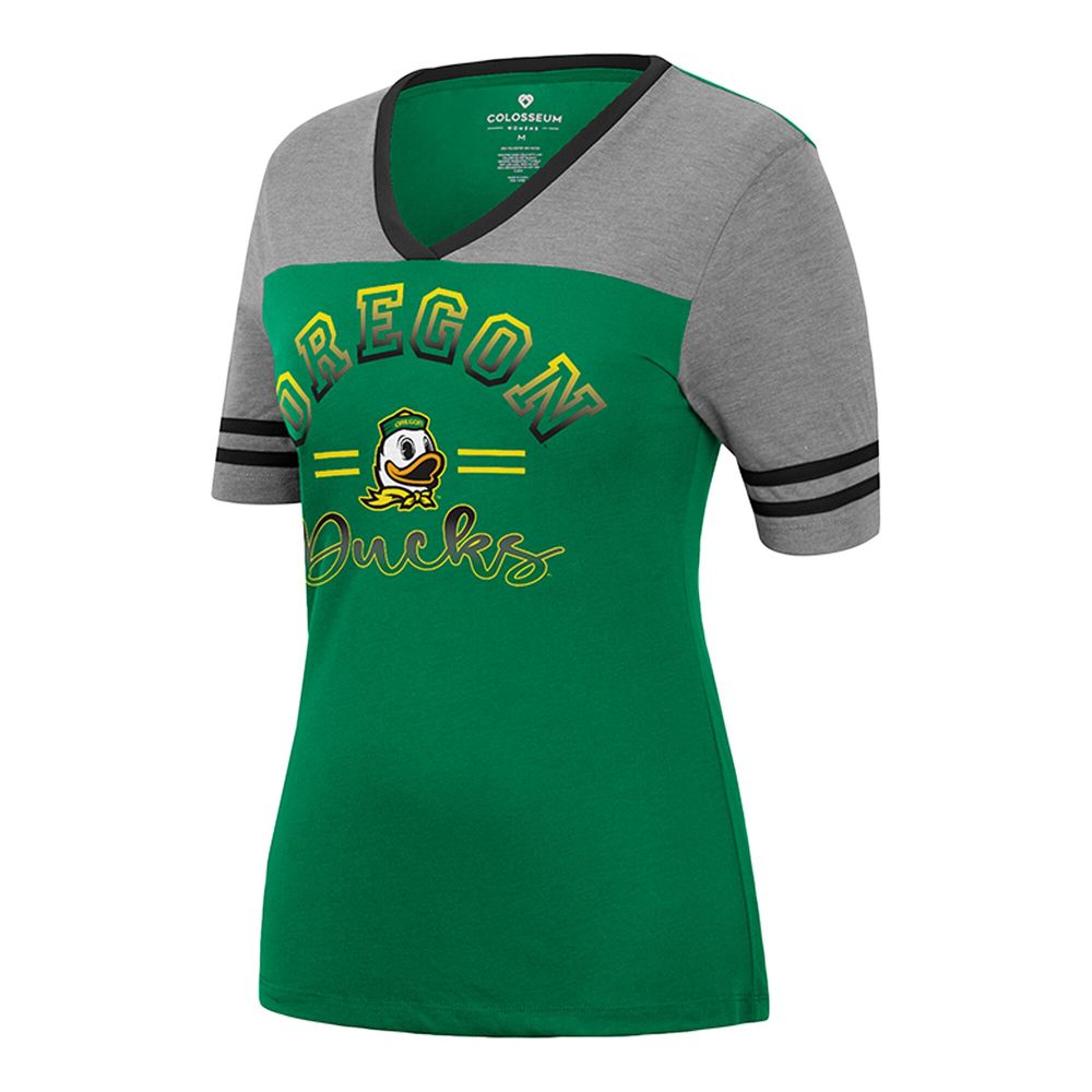 Women's Colosseum Green/Heathered Gray Oregon Ducks There You Are V-Neck T-Shirt