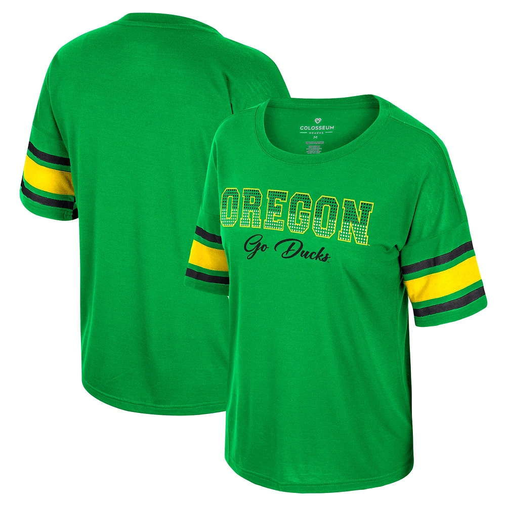 Women's Colosseum Green Oregon Ducks I'm Gliding Here Rhinestone T-Shirt