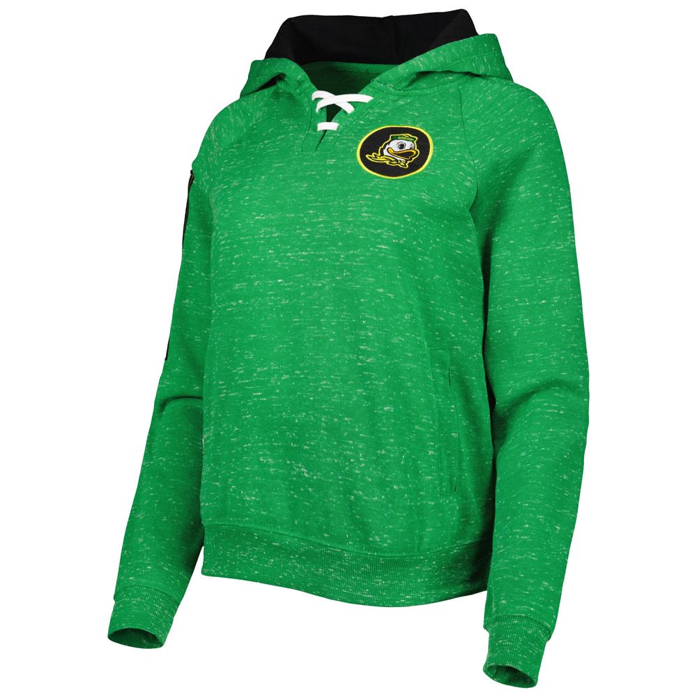 Women's Colosseum Green Oregon Ducks The Devil Speckle Lace-Placket Raglan Pullover Hoodie