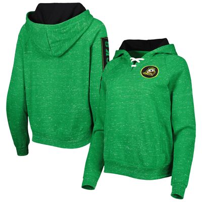 Women's Colosseum Green Oregon Ducks The Devil Speckle Lace-Placket Raglan Pullover Hoodie