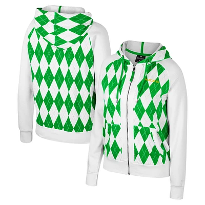 Women's Colosseum White Oregon Ducks The Dealio Argyle Full-Zip Jacket