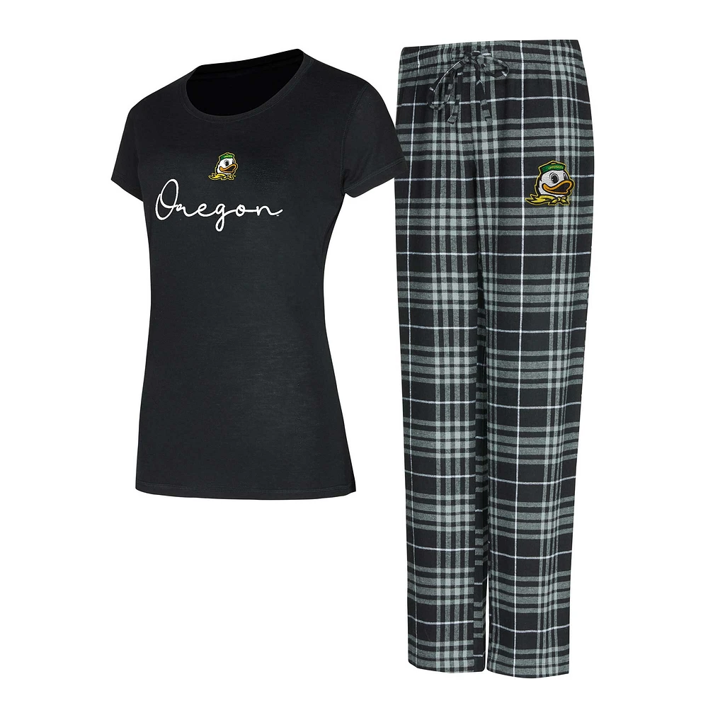 Ensemble de nuit pour femme Concepts Sport Black Oregon Ducks Vector T-shirt et pantalon en flanelle