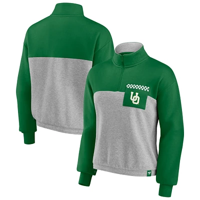 Women's Fanatics Green/Heathered Gray Oregon Ducks Sideline to Colorblock Quarter-Zip Jacket