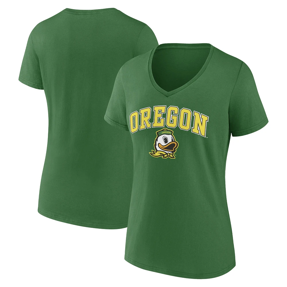 T-shirt à col en V vert fanatiques pour femmes des Oregon Ducks Campus