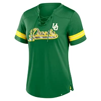 T-shirt à lacets et col en V Athena pour femme Fanatics Green Oregon Ducks Fundamental Overtime Readiness