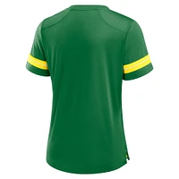 T-shirt à lacets et col en V Athena pour femme Fanatics Green Oregon Ducks Fundamental Overtime Readiness