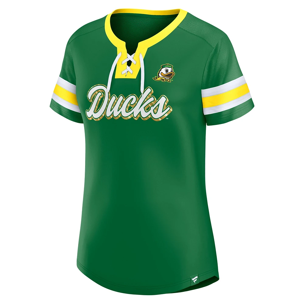 Women's Fanatics  Green Oregon Ducks Iconic Athena Lace-Up T-Shirt