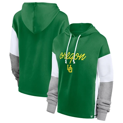 Women's Fanatics Green Oregon Ducks Play It Safe Colorblock Pullover Hoodie