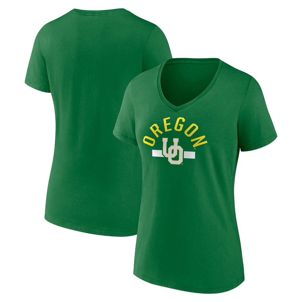 T-shirt col en V avec logo de l'équipe des Oregon Ducks pour femmes Fanatics Green