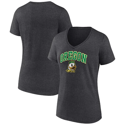 Women's Fanatics Heather Charcoal Oregon Ducks Campus V-Neck T-Shirt