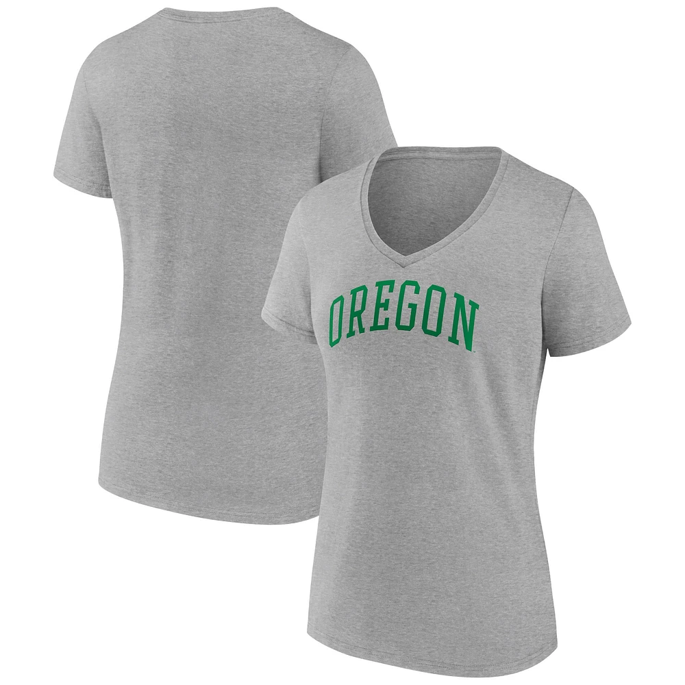 T-shirt à col en V basique Fanatics Heather Grey Oregon Ducks pour femmes