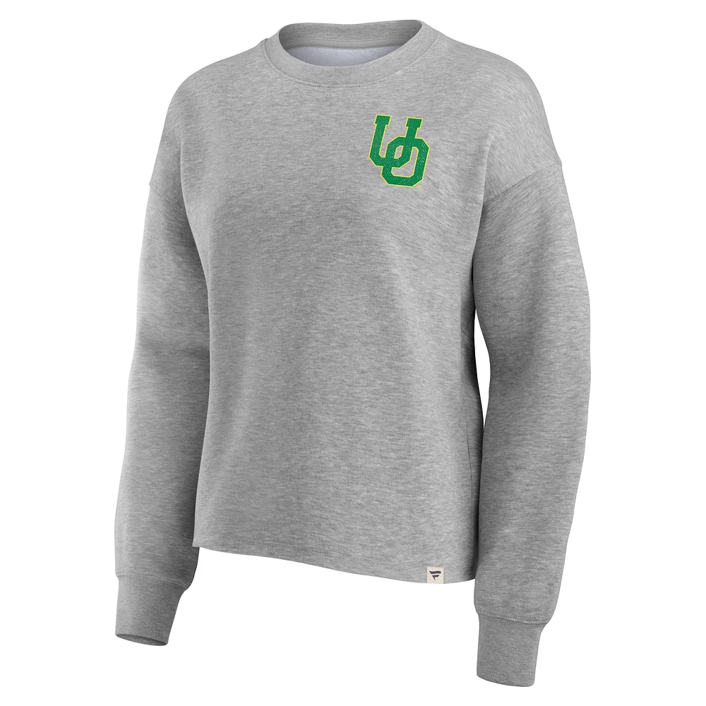 Women's Fanatics Heather Gray Oregon Ducks Ready Play Crew Pullover Sweatshirt