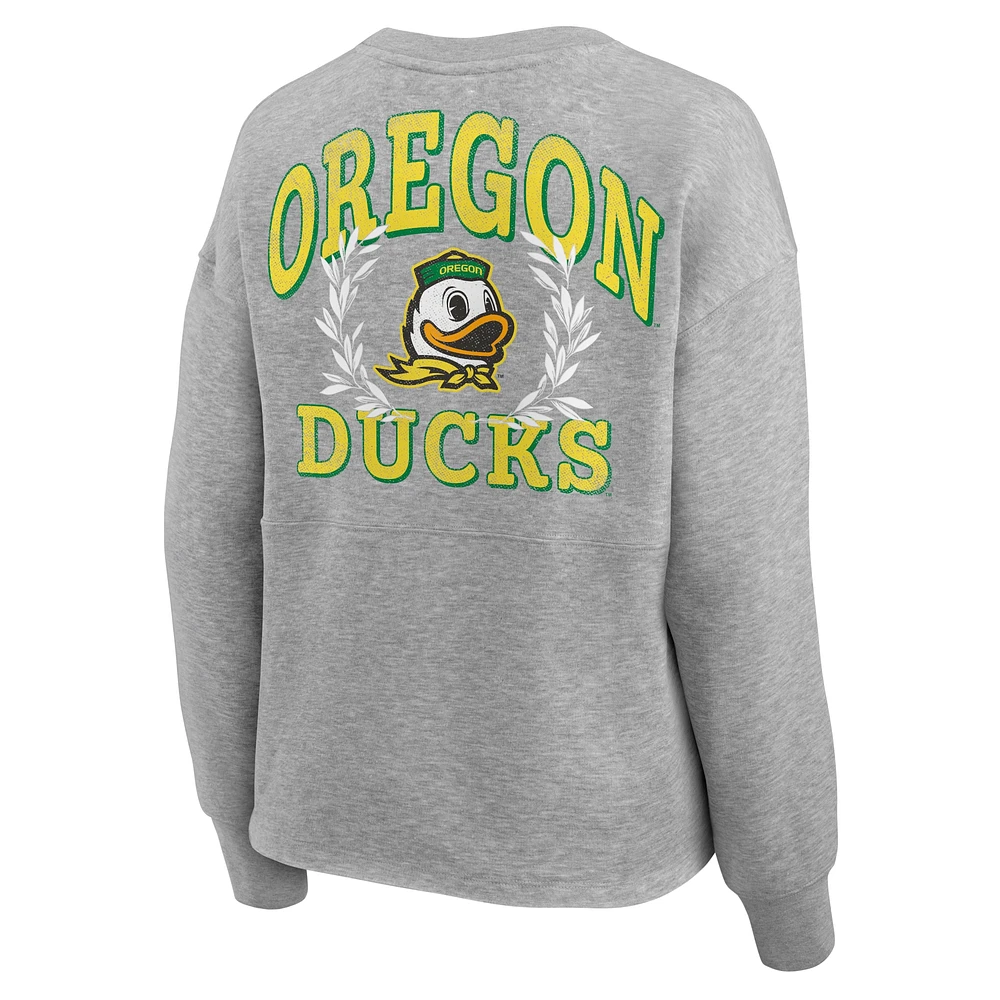 Chandail à capuchon Fanatics Heather Grey Oregon Ducks Ready Play Crew pour femmes