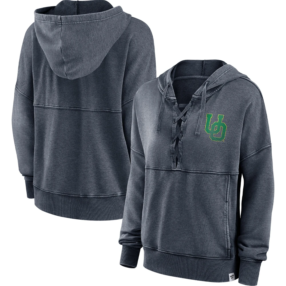 Women's Fanatics Heathered Charcoal Oregon Ducks Overall Speed Lace-Up Pullover Hoodie