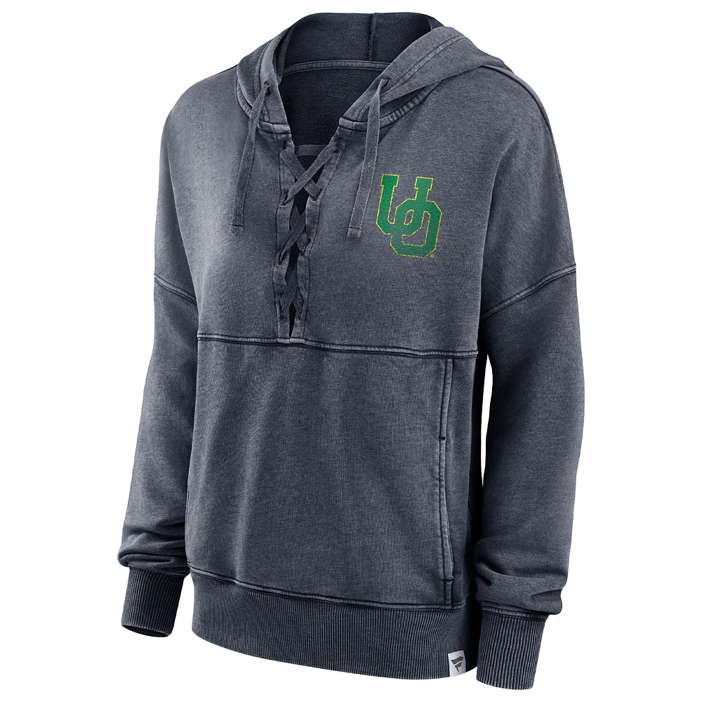 Women's Fanatics Heathered Charcoal Oregon Ducks Overall Speed Lace-Up Pullover Hoodie