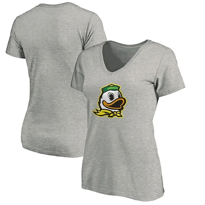 T-shirt à col en V avec logo principal des Oregon Ducks Fanatics gris chiné pour femmes