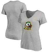 Women's Fanatics Heathered Gray Oregon Ducks Primary Logo V-Neck T-Shirt