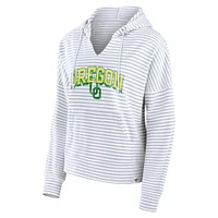 Women's Fanatics  White Oregon Ducks Striped Notch Neck Pullover Hoodie