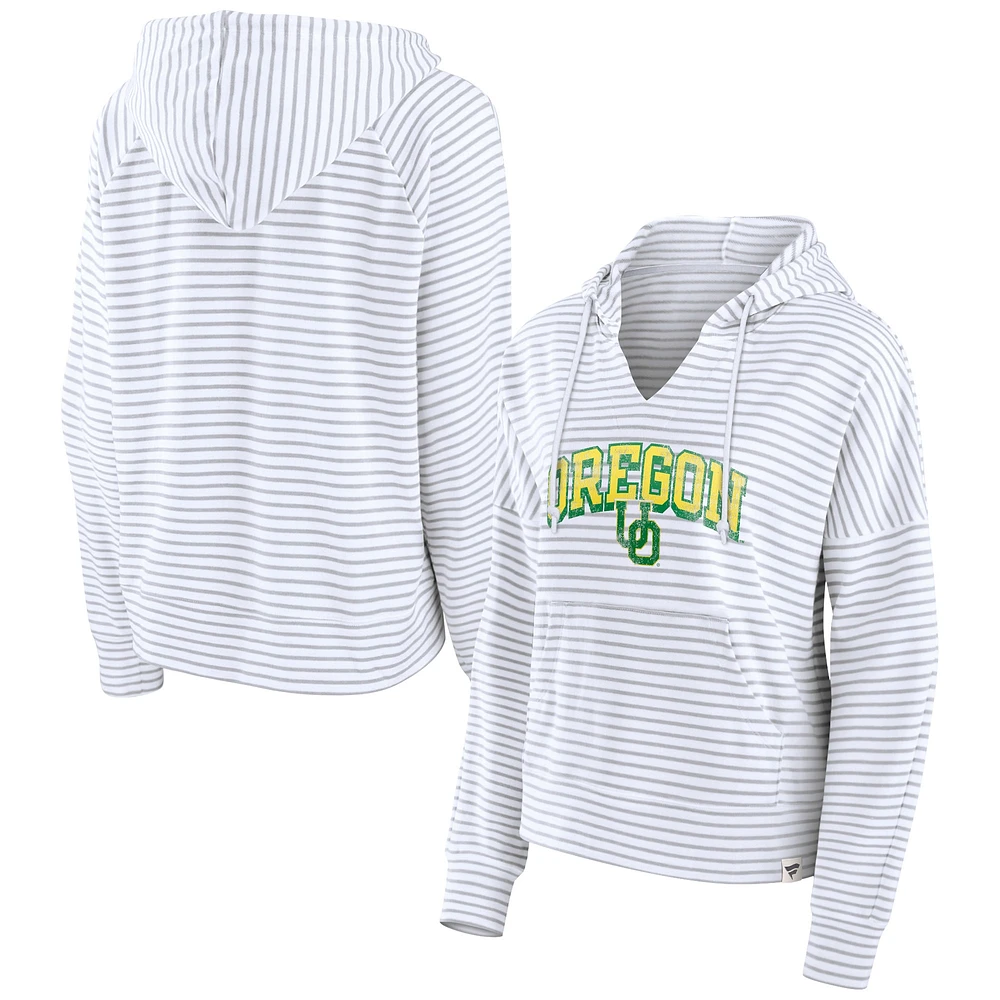 Women's Fanatics  White Oregon Ducks Striped Notch Neck Pullover Hoodie