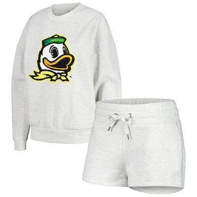 Ensemble de nuit pour femme Gameday Couture Ash Oregon Ducks Team Effort avec sweat-shirt et short