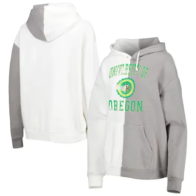 Women's Gameday Couture Gray/White Oregon Ducks Split Pullover Hoodie