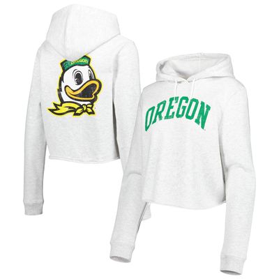 Women's League Collegiate Wear Ash Oregon Ducks 2-Hit 1636 Cropped Pullover Hoodie