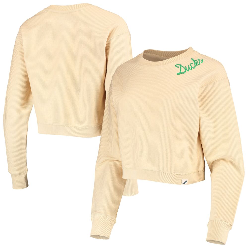 Women's League Collegiate Wear Cream Oregon Ducks Corded Timber Cropped Pullover Sweatshirt