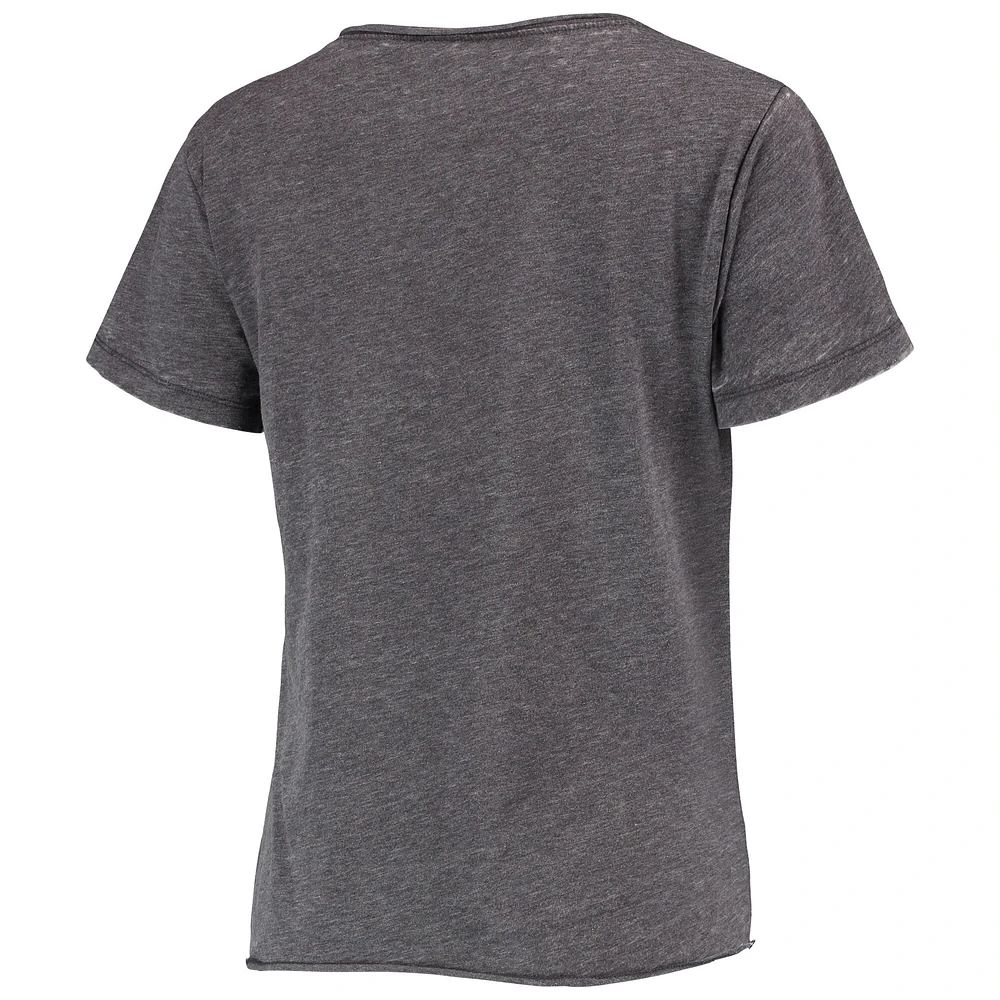 Women's League Collegiate Wear Heathered Black Oregon Ducks Burnout Loose Fit V-Neck T-Shirt
