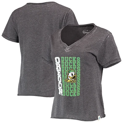 Women's League Collegiate Wear Heathered Black Oregon Ducks Burnout Loose Fit V-Neck T-Shirt