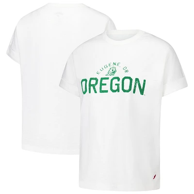 T-shirt blanc à revers roulés Oregon Ducks pour femmes de la ligue universitaire