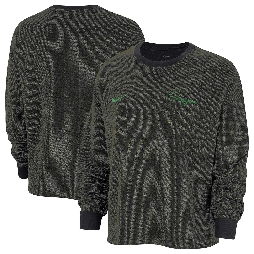 Women's Nike  Black Oregon Ducks Yoga Script Pullover Sweatshirt