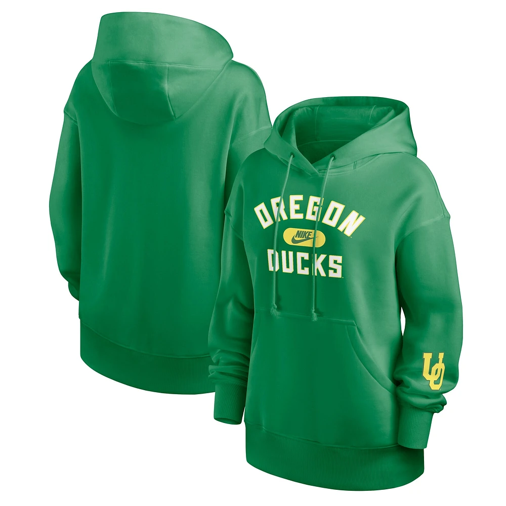 Women's Nike Green Oregon Ducks Oversized Legacy Phoenix Foundational Stack Pullover Hoodie