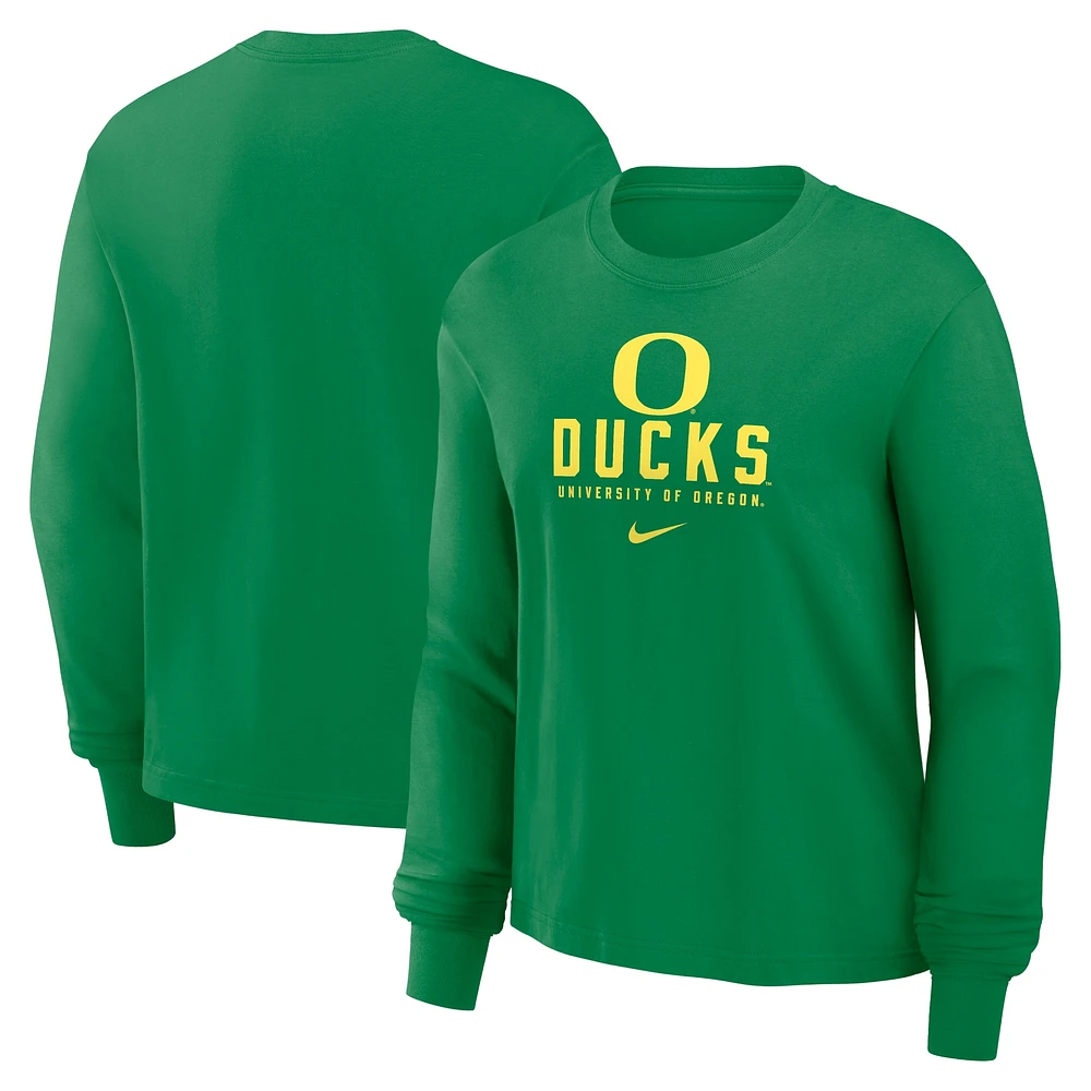 T-shirt à manches longues Nike pour femmes, vert, Oregon Ducks Primetime University Boxy