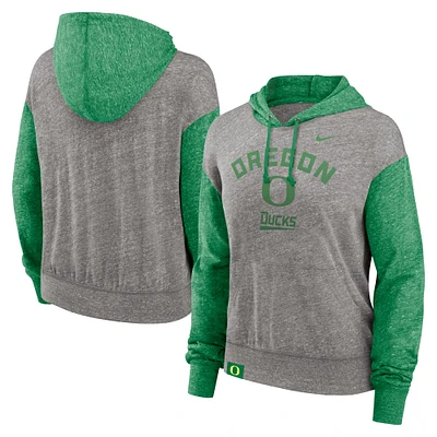 Women's Nike Heather Gray/Green Oregon Ducks Blitz Color Block Legacy Pullover Hoodie