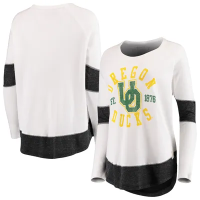 Oregon Ducks Original Retro Brand Women's Contrast Boyfriend Raglan Thermal Long Sleeve T-Shirt - White