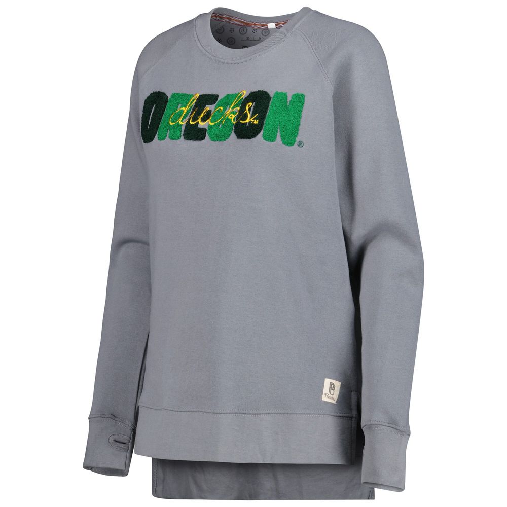 Women's Pressbox Gray Oregon Ducks Pinehurst Chenille Raglan Pullover Sweatshirt