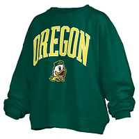 Women's Pressbox Green Oregon Ducks Janise Arch Over Logo Waist Length Oversized Pullover Sweatshirt