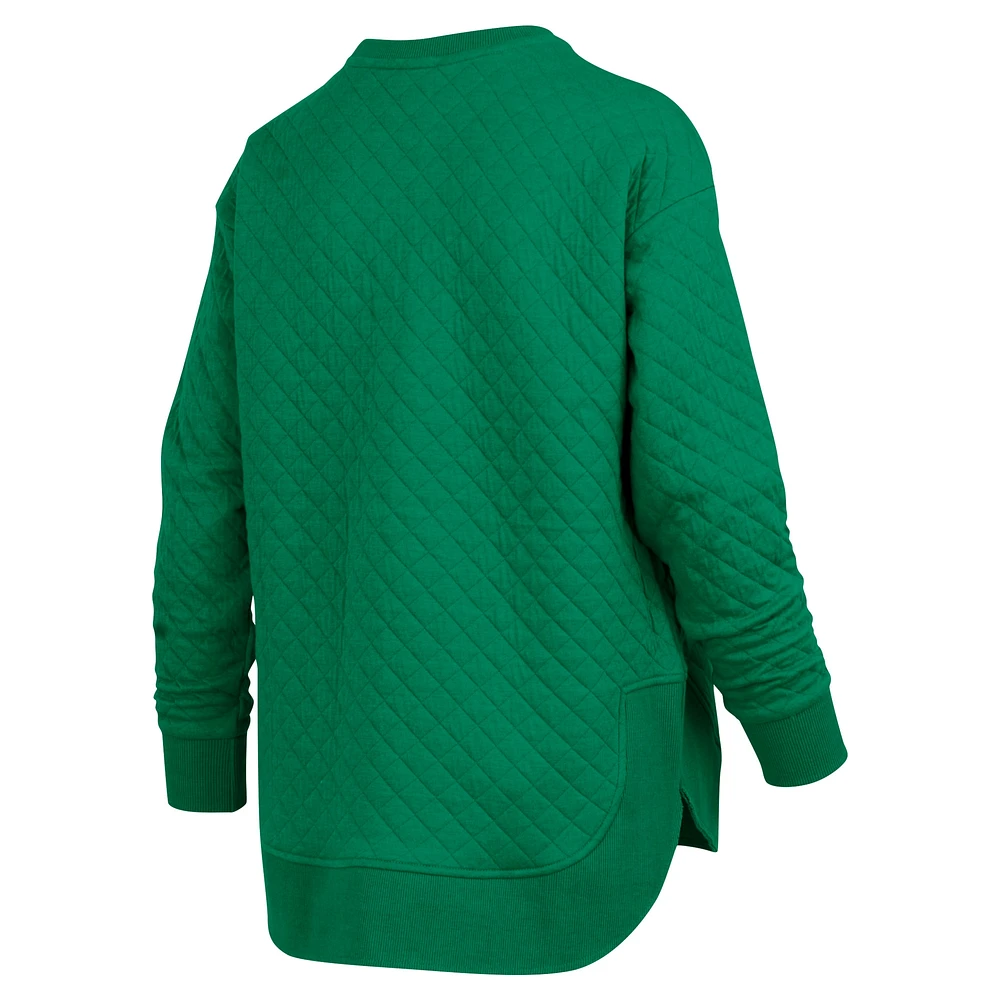 Women's Pressbox Green Oregon Ducks Quilted Long Sleeve Pullover Sweatshirt