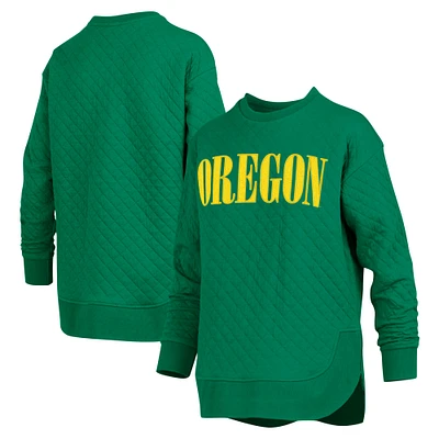 Women's Pressbox Green Oregon Ducks Quilted Long Sleeve Pullover Sweatshirt