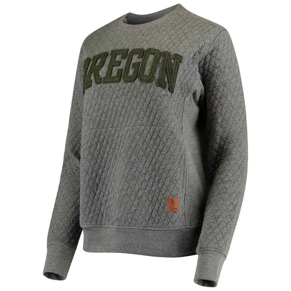 Women's Pressbox Heather Charcoal Oregon Ducks Moose Quilted Pullover Sweatshirt