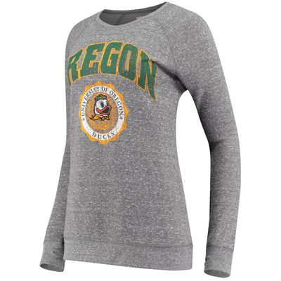 Women's Pressbox Heathered Gray Oregon Ducks Edith Vintage Knobi Pullover Sweatshirt