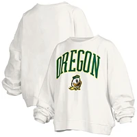 Women's Pressbox Oregon Ducks Janise Arch Over Logo Waist Length Oversized Pullover Sweatshirt