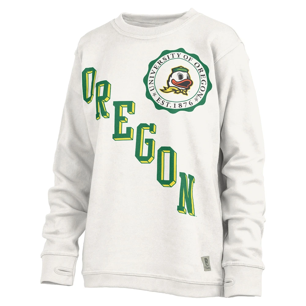 Sweat-shirt blanc Pressbox pour femmes des Ducks de l'Oregon Shoreline Sundown